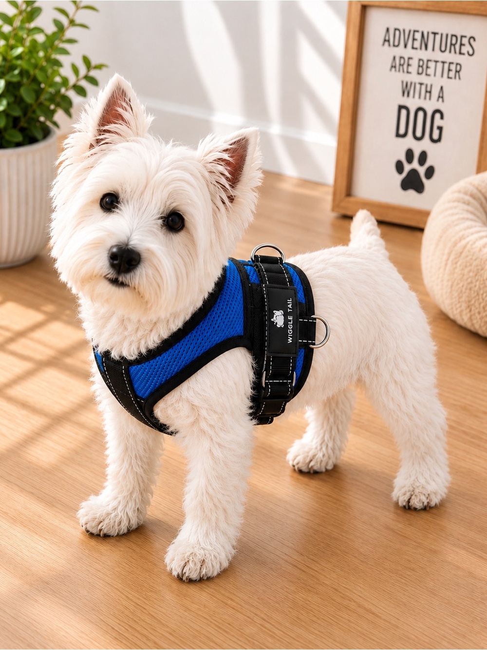Wiggle Tail Dog Harness Blue & Black Adjustable Mesh Size S Small